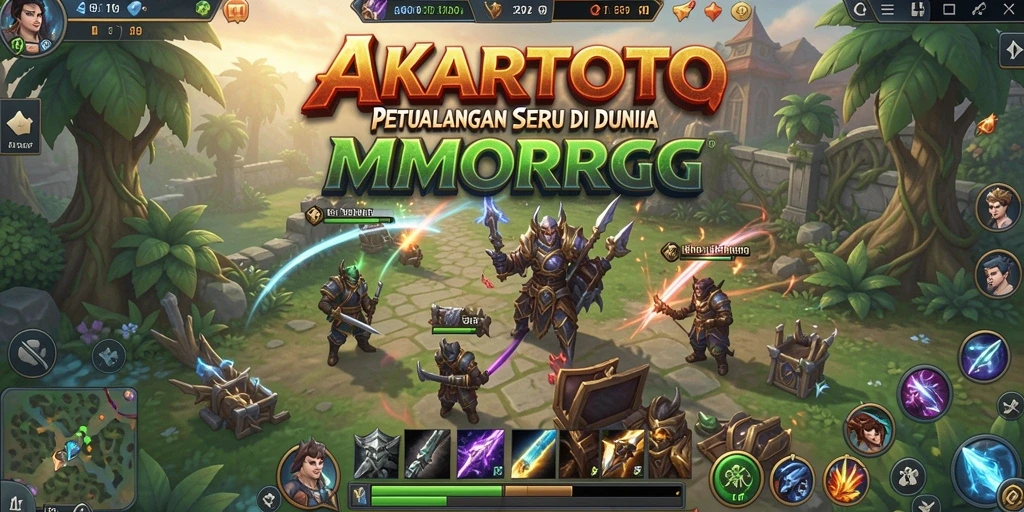 Tampilan gameplay seru di AKARTOTO menunjukkan pertempuran epik antar karakter di dunia fantasi.