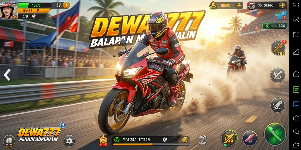 Tampilan gameplay DEWA777 yang mendebarkan saat balapan motor.